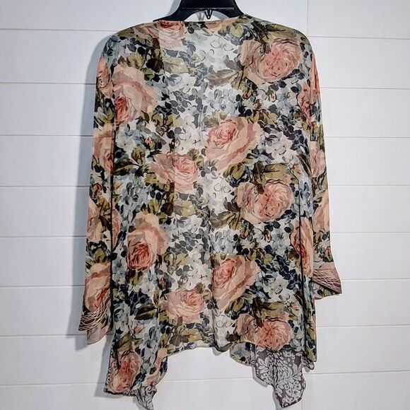 Soft Surroundings Women's Med. Open Cardigan Multi-color Floral Boho Semi-Sheer - Picture 3 of 10